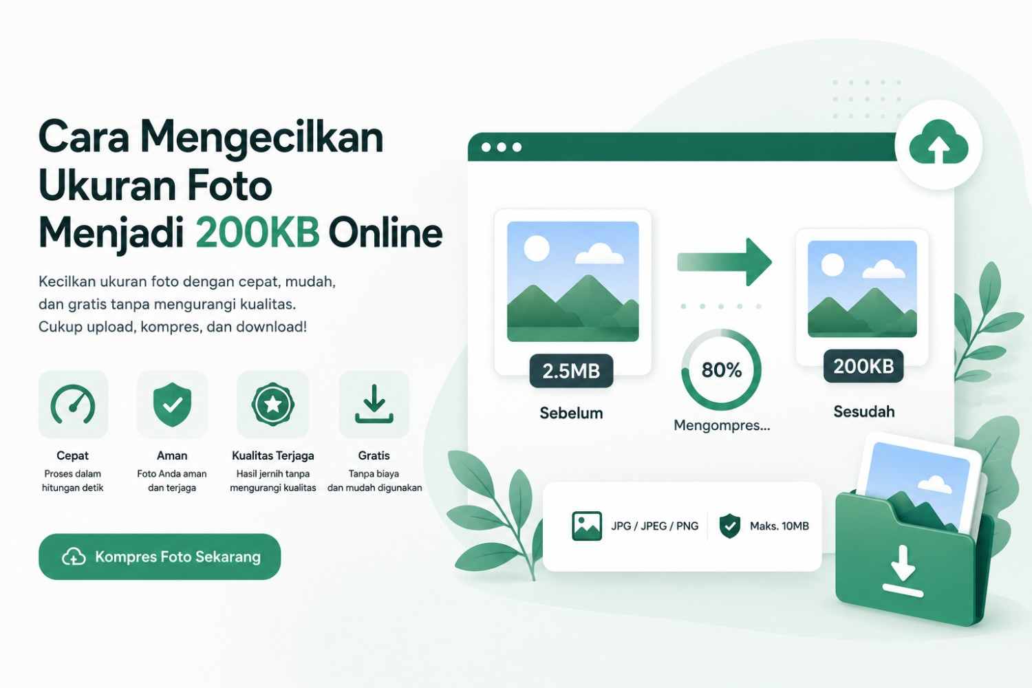 panduan visual yang menggambarkan proses mengubah ukuran foto menjadi 200KB menggunakan platform daring